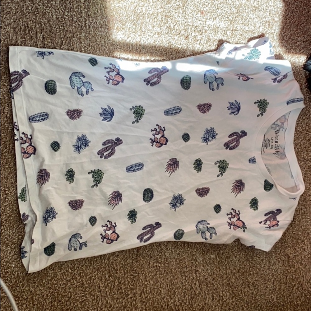 Plant pattern white shirt sleeve shirt